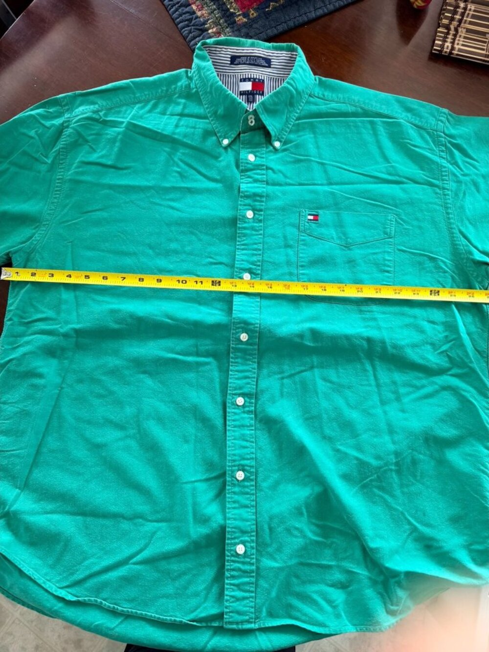 Tommy Hilfiger Mens XXL Green Button-Down Shirt 100% Cotton Casual Classic Fit